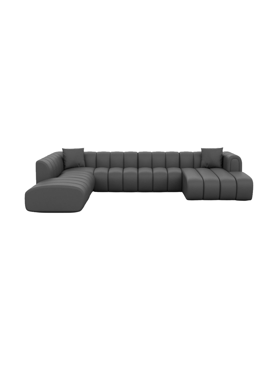 
7-seater genuine-leather designer panoramic sofa “Oliva Lounge” - Genuine leather Beige / Long Side Left