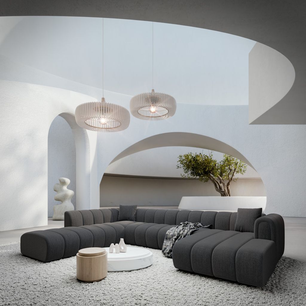 
Canapé panoramique design 7 places « Oliva Lounge » avec revêtement en tissu texturé - Tissu texturé Anthrazit / Côté gauche long