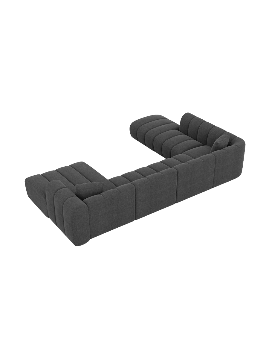 
7-seater designer panoramic sofa “Oliva Lounge” with textured-fabric upholstery - Textured fabric Anthracite / Long Side Left