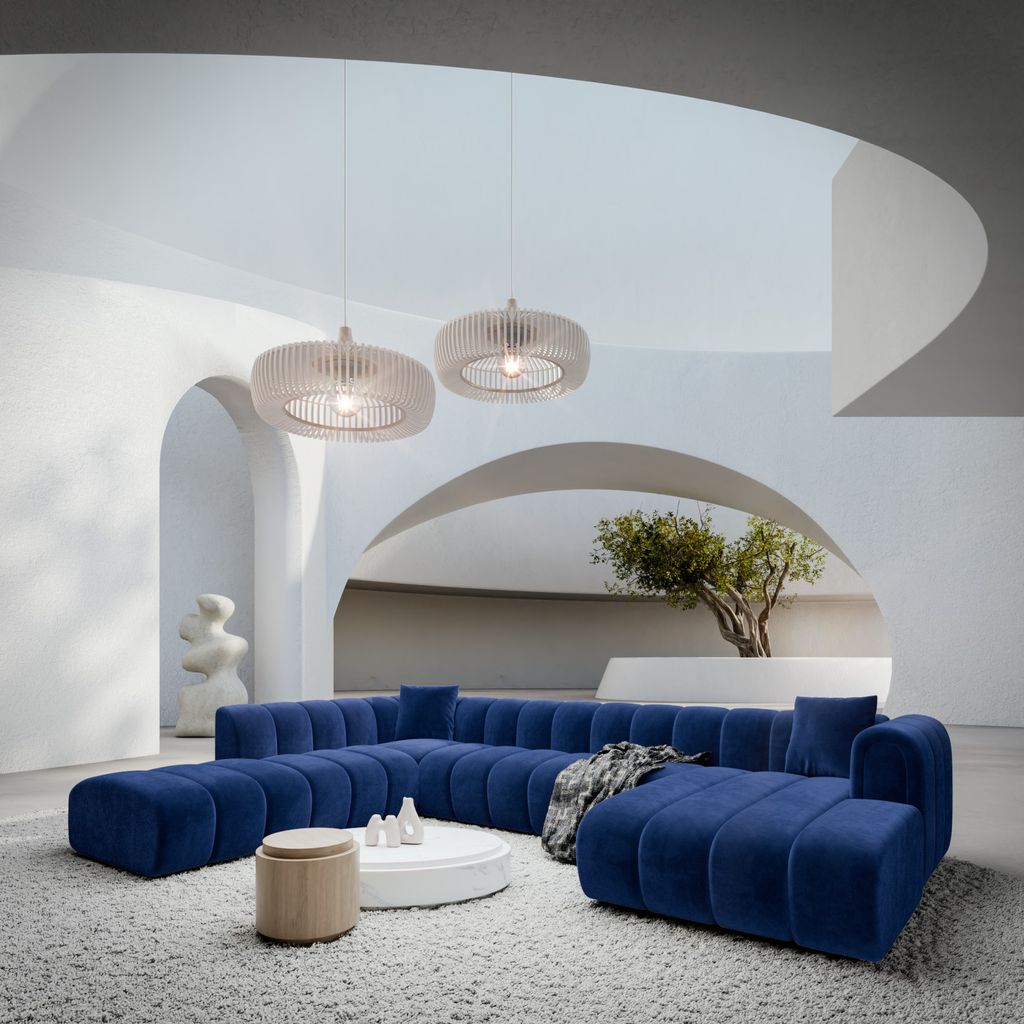 
Canapé panoramique design 7 places « Oliva Lounge » avec revêtement en velours - Revêtement en velours Königsblau / Côté gauche long