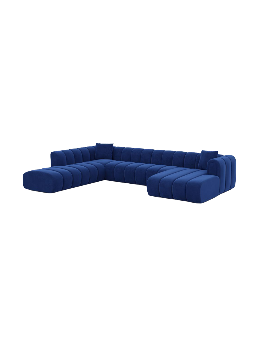 
7-seater designer panoramic sofa “Oliva Lounge” with velvet upholstery - Velvet cover Royal Blue / Long Side Left