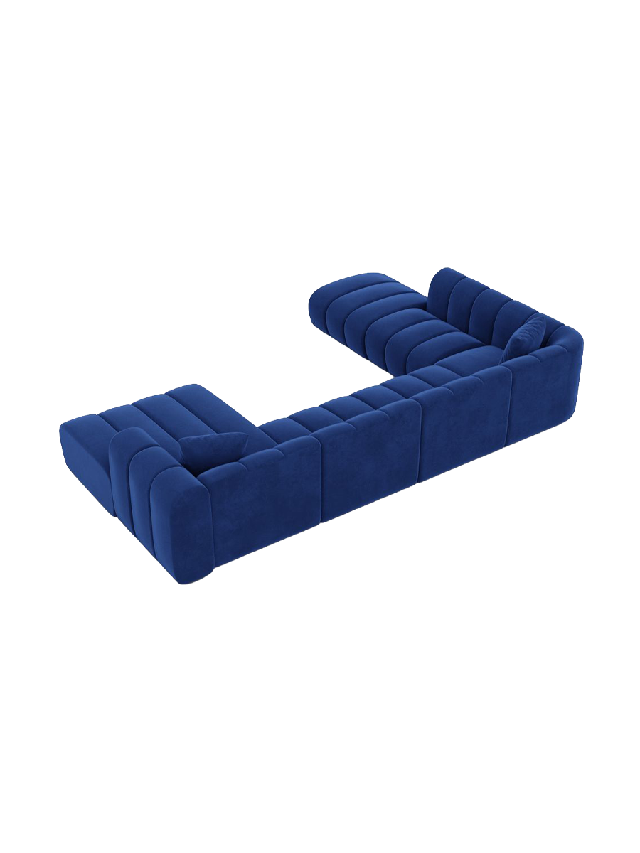 
7-seater designer panoramic sofa “Oliva Lounge” with velvet upholstery - Velvet cover Royal Blue / Long Side Left