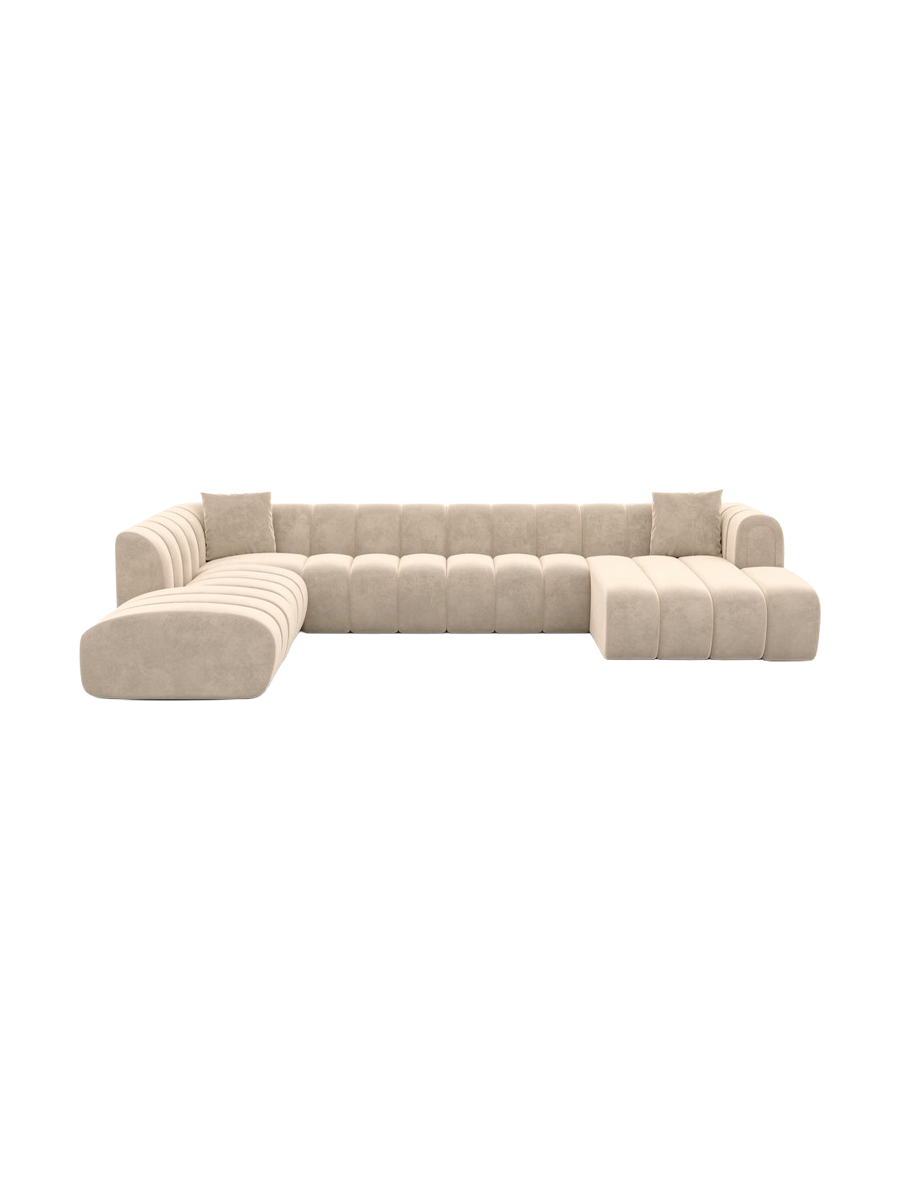 
7-seater designer panoramic sofa “Oliva Lounge” with velvet upholstery - Velvet cover Royal Blue / Long Side Left