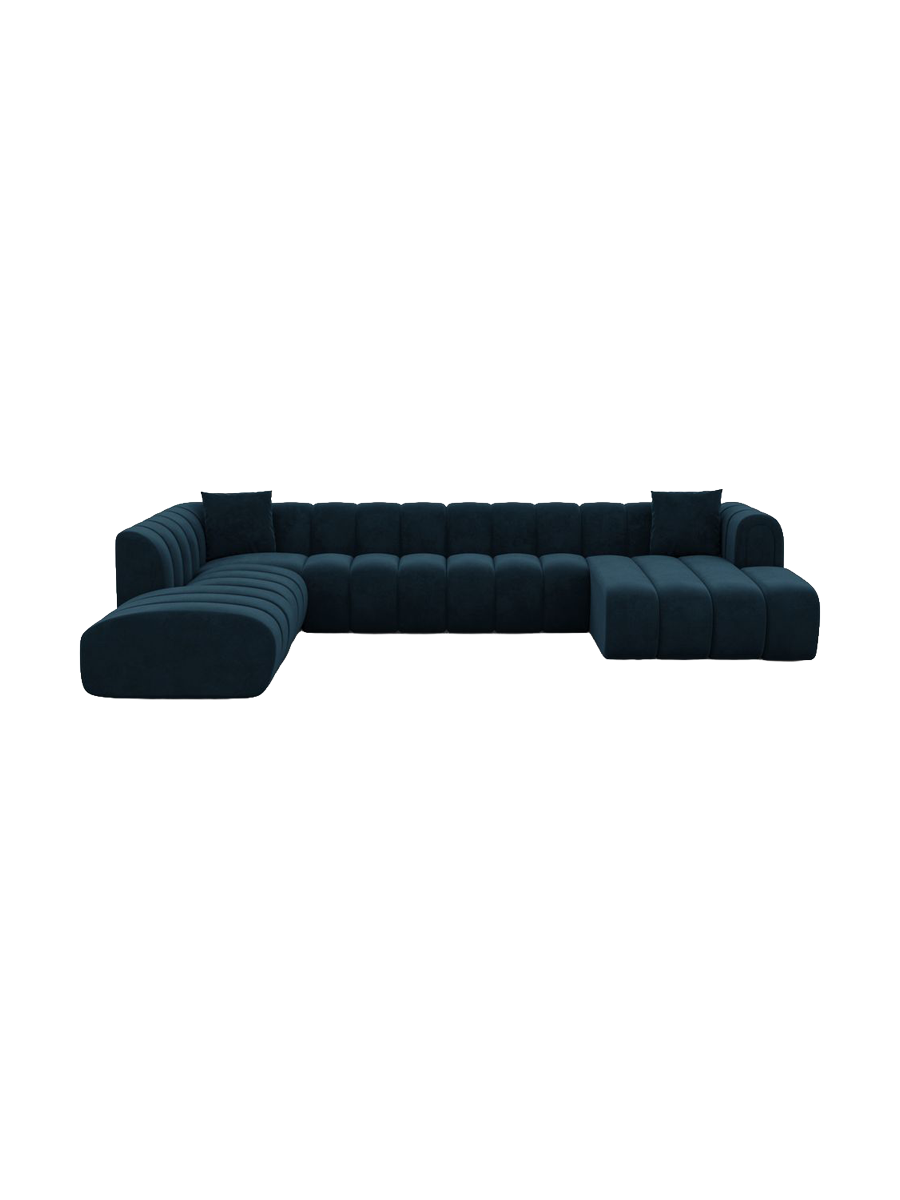 
7-seater designer panoramic sofa “Oliva Lounge” with velvet upholstery - Velvet cover Royal Blue / Long Side Left