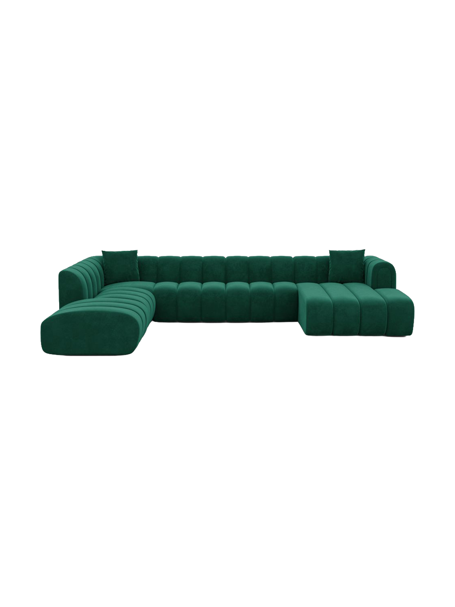 
7-seater designer panoramic sofa “Oliva Lounge” with velvet upholstery - Velvet cover Royal Blue / Long Side Left