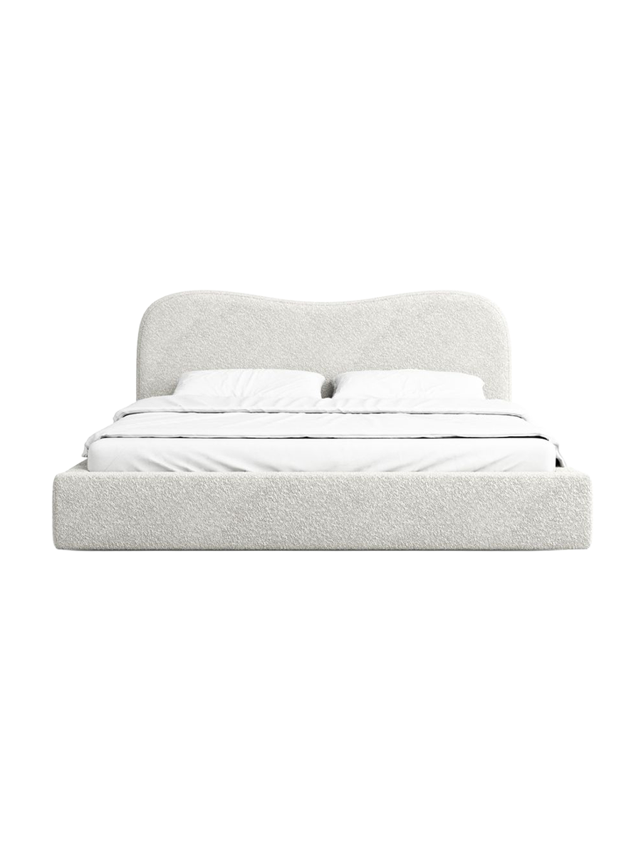 
Design Polsterbett „Yakamoz“ mit Ablagefach, Bouclé Weiss - 140 x 200 cm