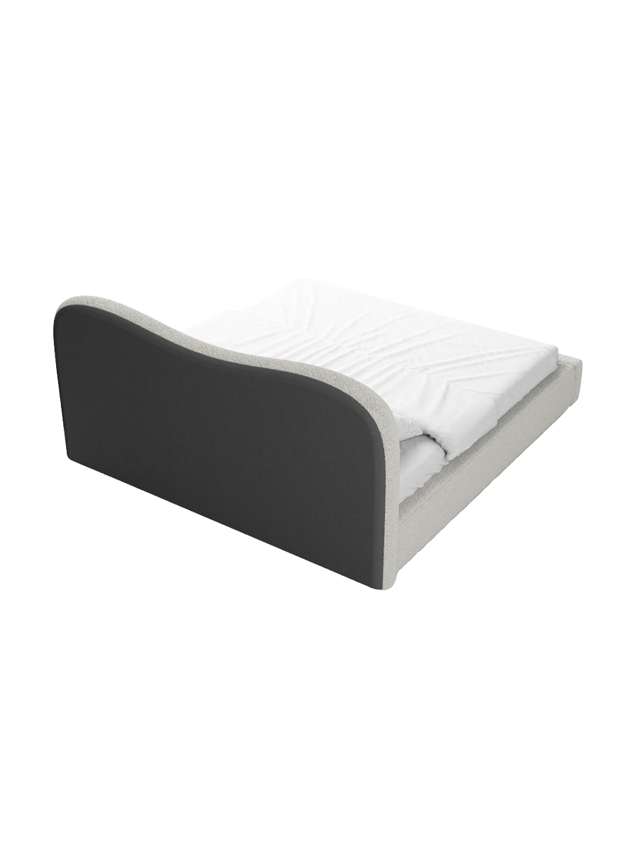 
Design Polsterbett „Yakamoz“ mit Ablagefach, Bouclé Weiss - 140 x 200 cm