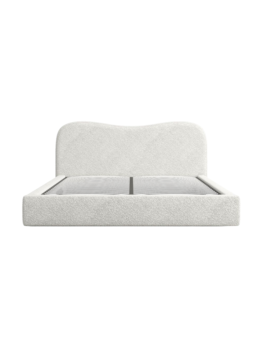 
Design Polsterbett „Yakamoz“ mit Ablagefach, Bouclé Weiss - 140 x 200 cm