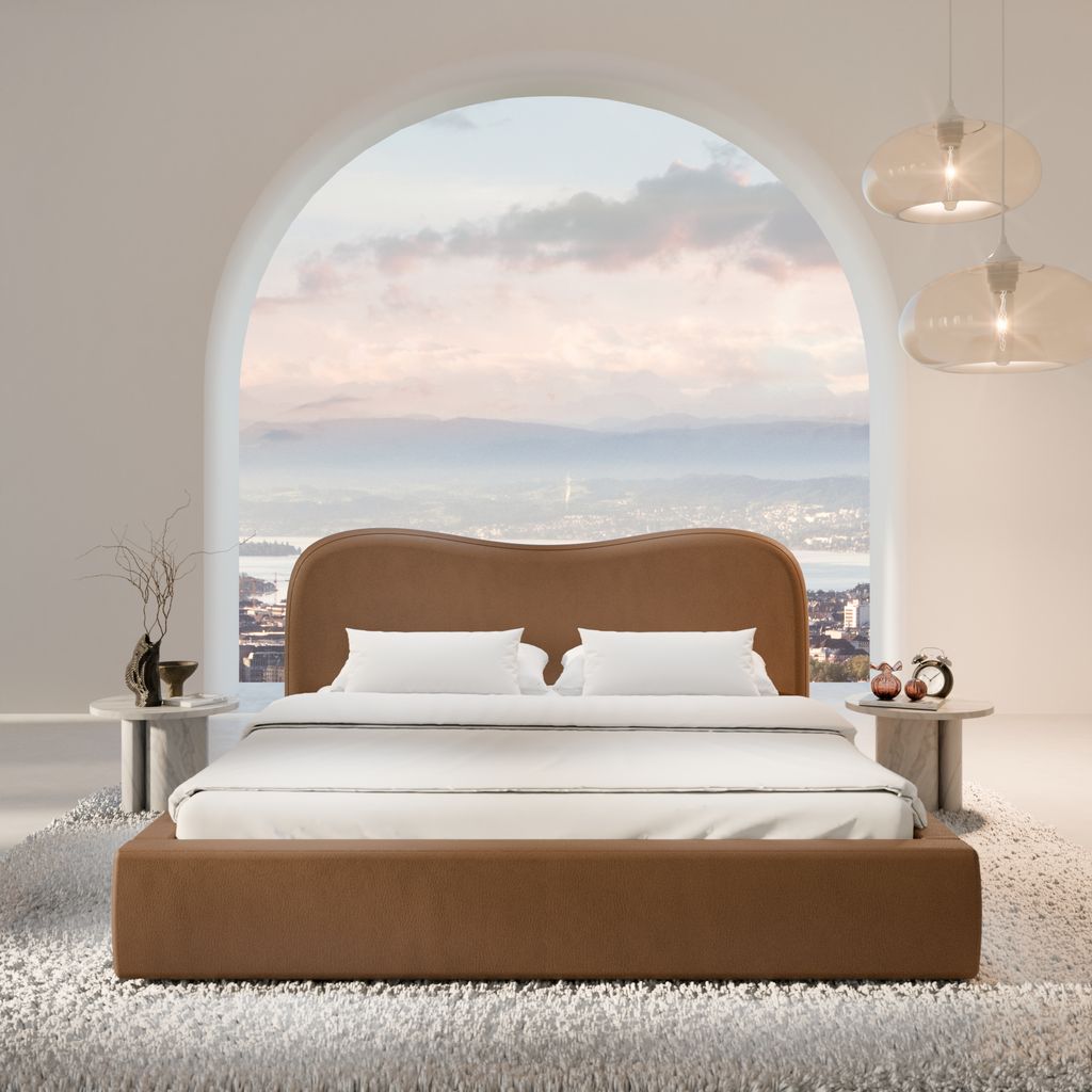 
Design Polsterbett „Yakamoz“ mit Ablagefach, Kunstleder Choco Brown - 140 x 200 cm