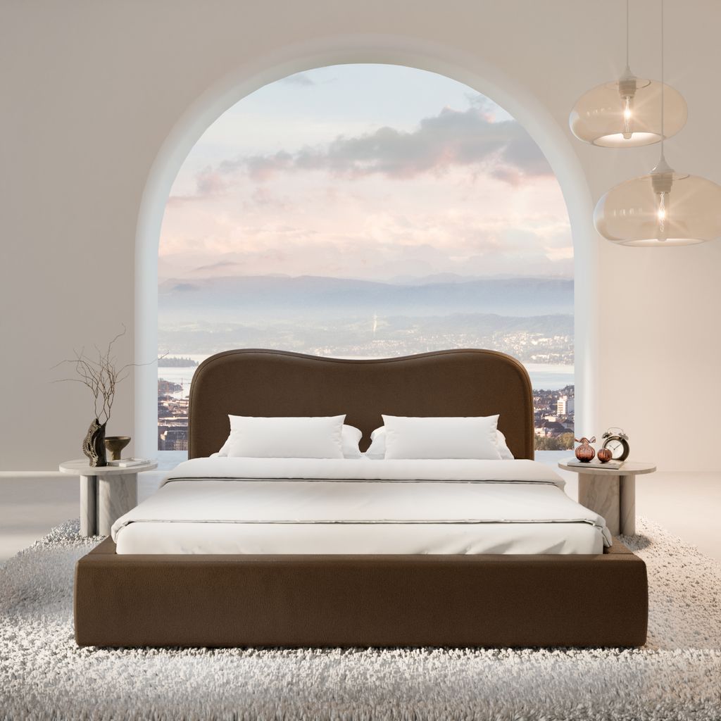 
Design Polsterbett „Yakamoz“ mit Ablagefach, Kunstleder Dunkelbraun - 140 x 200 cm