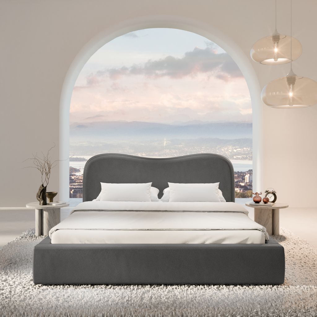 
Design Polsterbett „Yakamoz“ mit Ablagefach, Kunstleder Grau - 140 x 200 cm