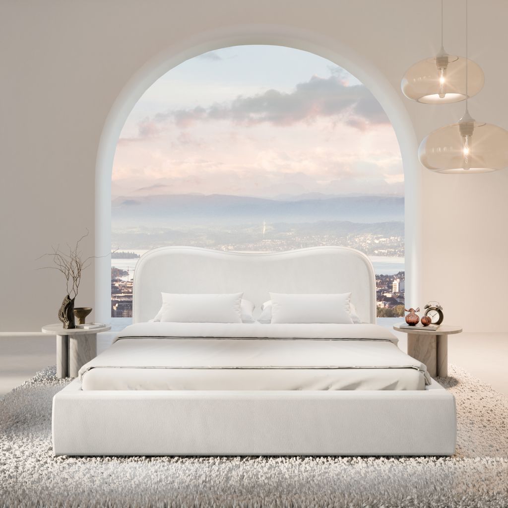 
Design Polsterbett „Yakamoz“ mit Ablagefach, Kunstleder Weiss - 140 x 200 cm
