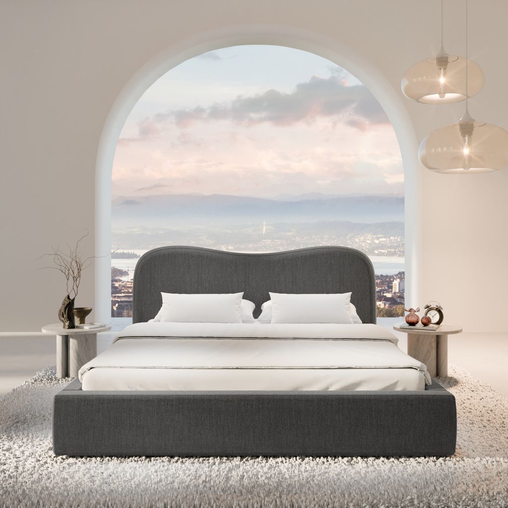 
Design Polsterbett „Yakamoz“ mit Ablagefach, Webstoff Anthrazit - 140 x 200 cm