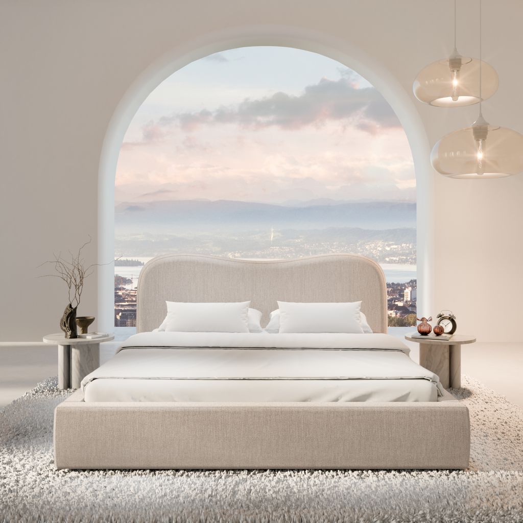 
Design Polsterbett „Yakamoz“ mit Ablagefach, Webstoff Beige - 140 x 200 cm