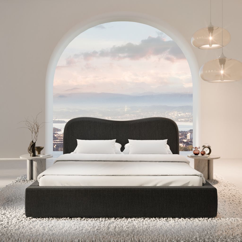 
Design Polsterbett „Yakamoz“ mit Ablagefach, Webstoff Schwarz - 140 x 200 cm