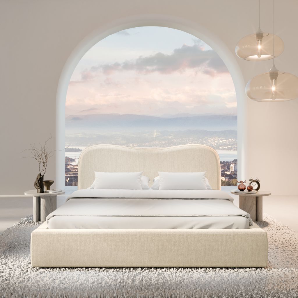 
Design Polsterbett „Yakamoz“ mit Ablagefach, Webstoff Cream - 140 x 200 cm