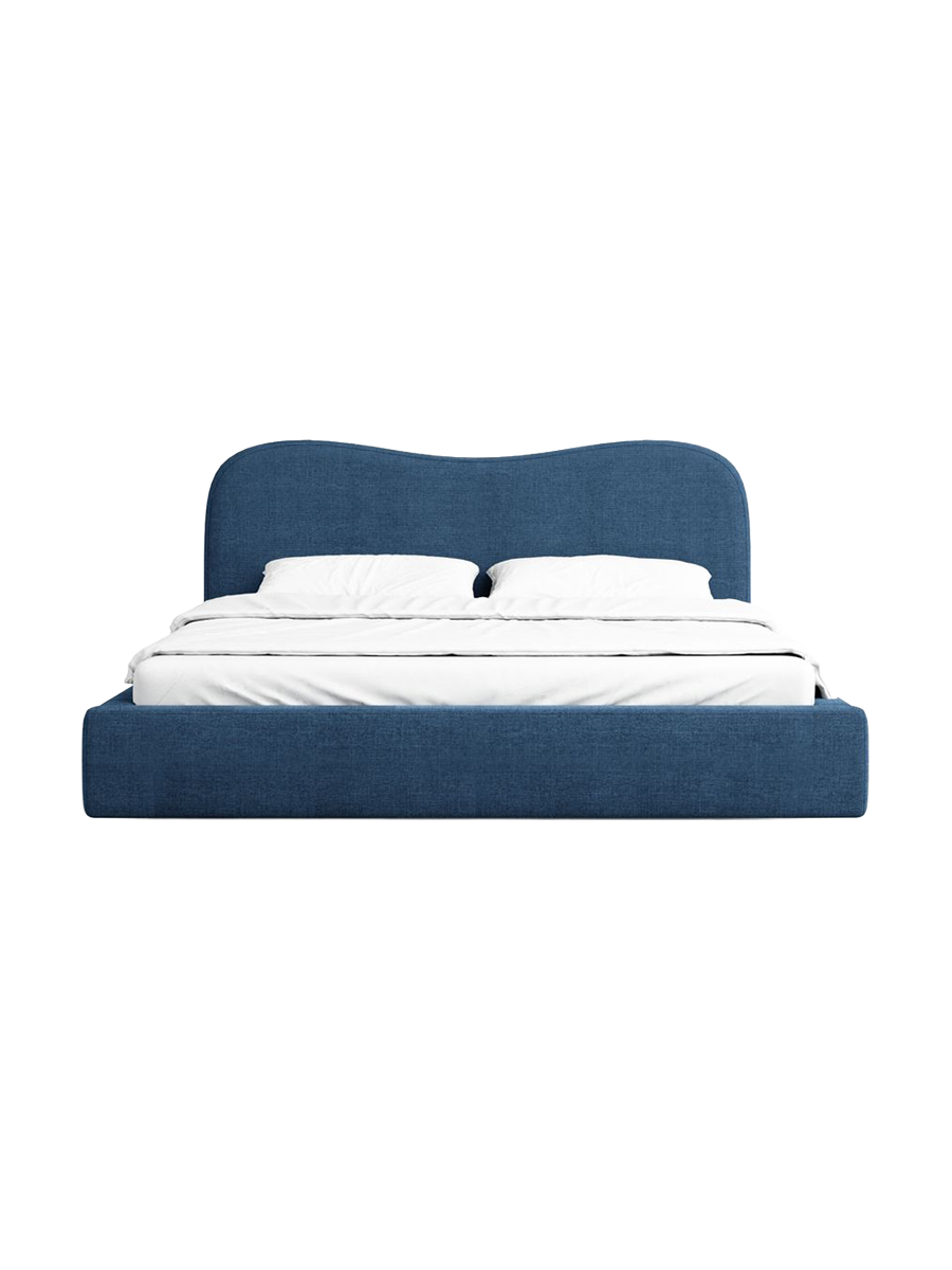 
Design Polsterbett „Yakamoz“ mit Ablagefach, Webstoff Dunkelblau - 140 x 200 cm