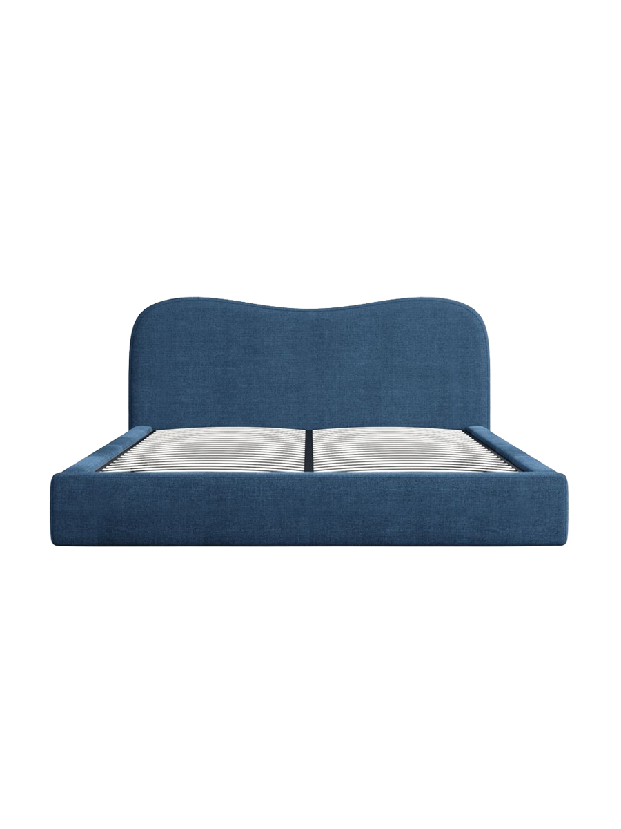 
Design Polsterbett „Yakamoz“ mit Ablagefach, Webstoff Dunkelblau - 140 x 200 cm