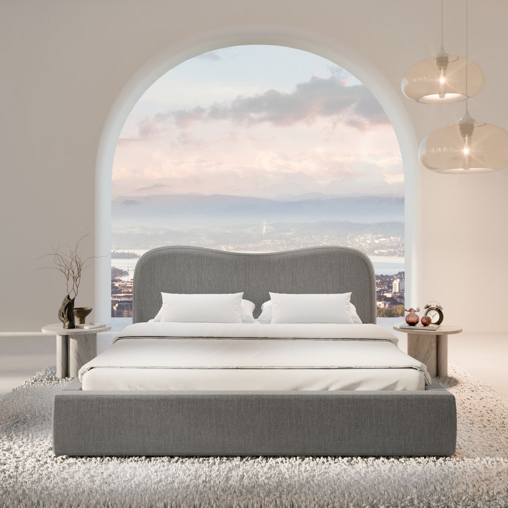 
Design Polsterbett „Yakamoz“ mit Ablagefach, Webstoff Grau - 140 x 200 cm
