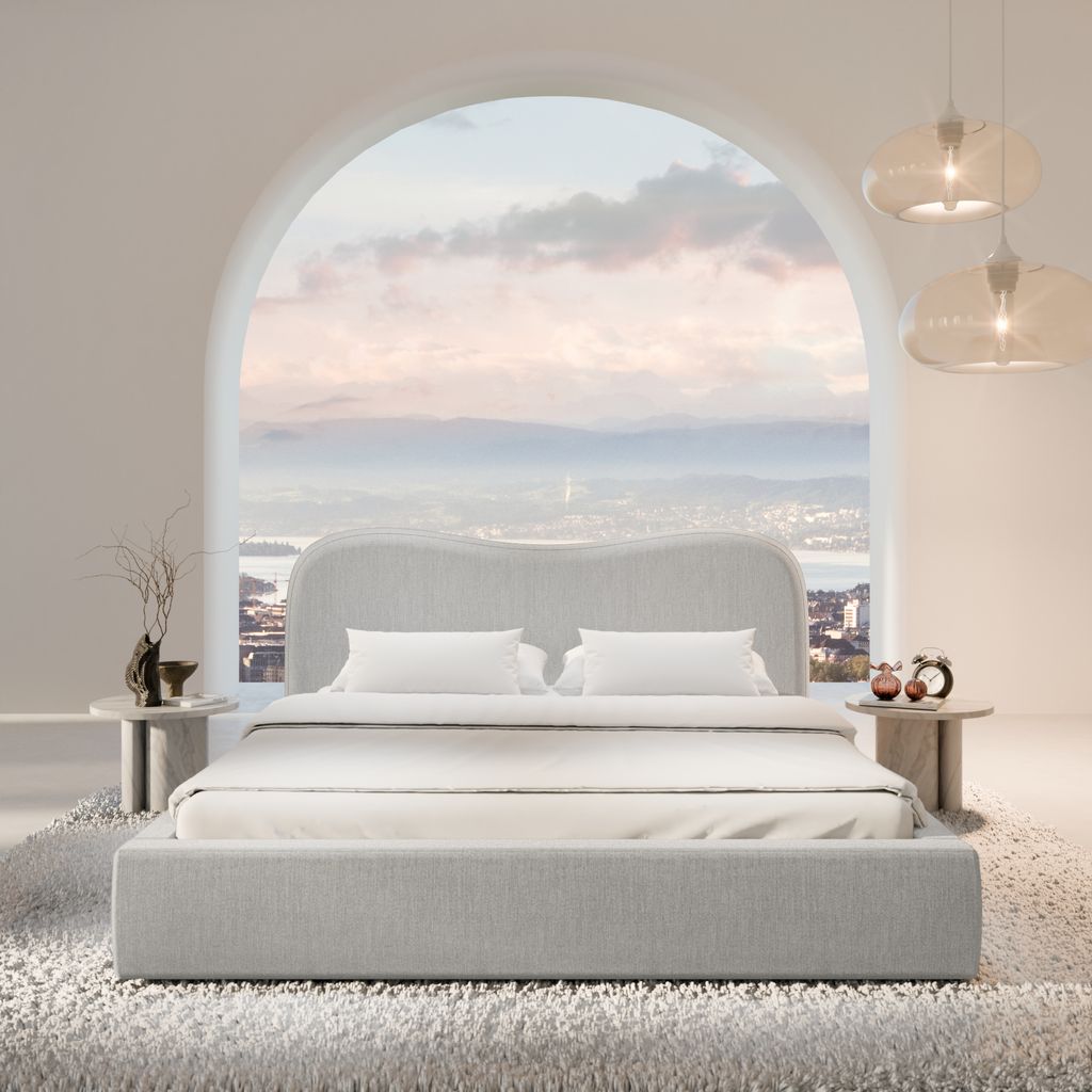 
Design Polsterbett „Yakamoz“ mit Ablagefach, Webstoff Hellgrau - 140 x 200 cm