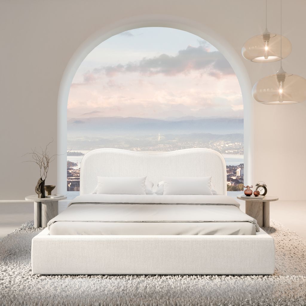 
Design Polsterbett „Yakamoz“ mit Ablagefach, Webstoff Weiss - 140 x 200 cm