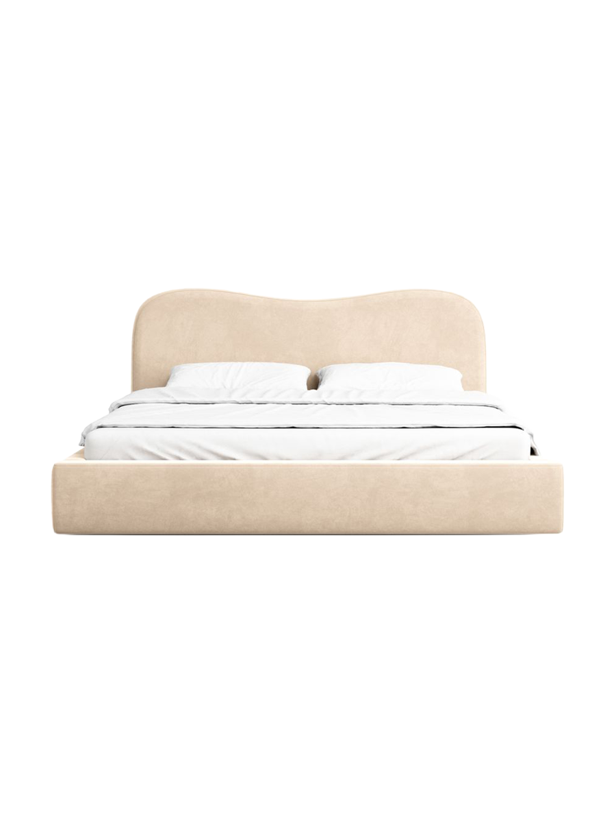 
Design Polsterbett „Yakamoz“ mit Ablagefach, Samt Beige - 140 x 200 cm
