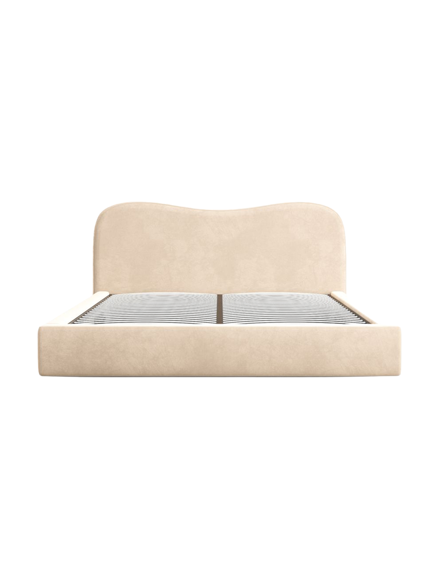 
Design Polsterbett „Yakamoz“ mit Ablagefach, Samt Beige - 140 x 200 cm