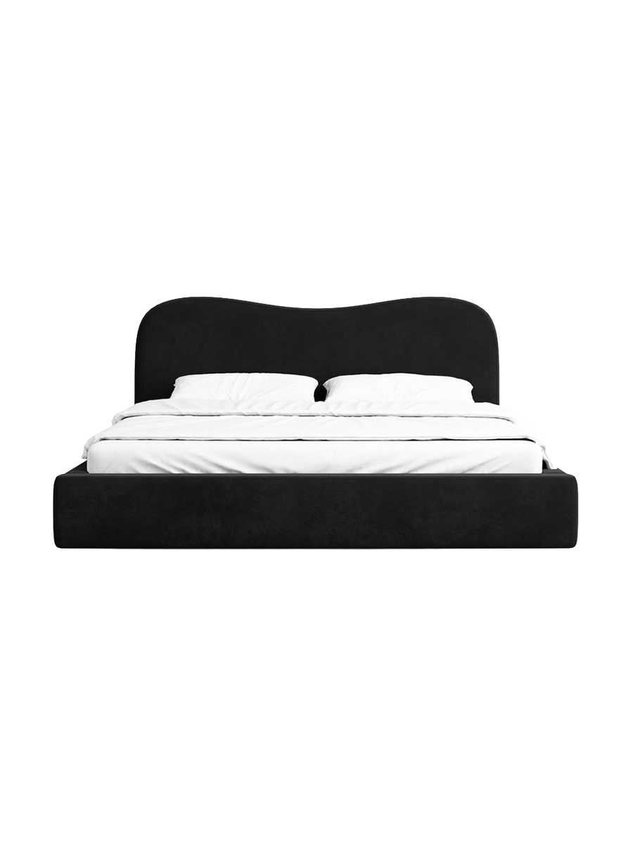 
Design Polsterbett „Yakamoz“ mit Ablagefach, Samt Schwarz - 140 x 200 cm