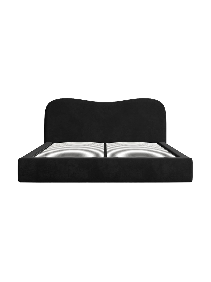 
Design Polsterbett „Yakamoz“ mit Ablagefach, Samt Schwarz - 140 x 200 cm