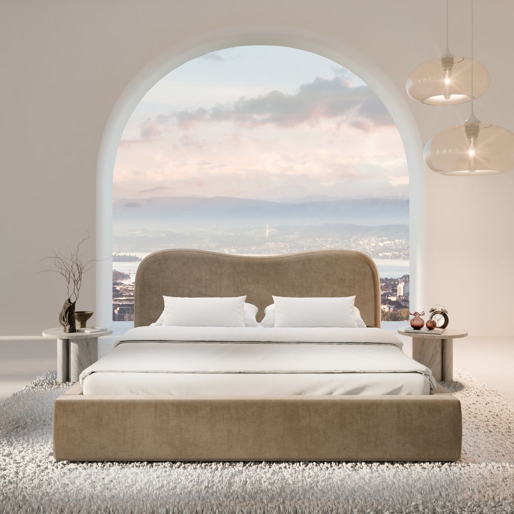 
Design Polsterbett „Yakamoz“ mit Ablagefach, Samt Braun - 140 x 200 cm