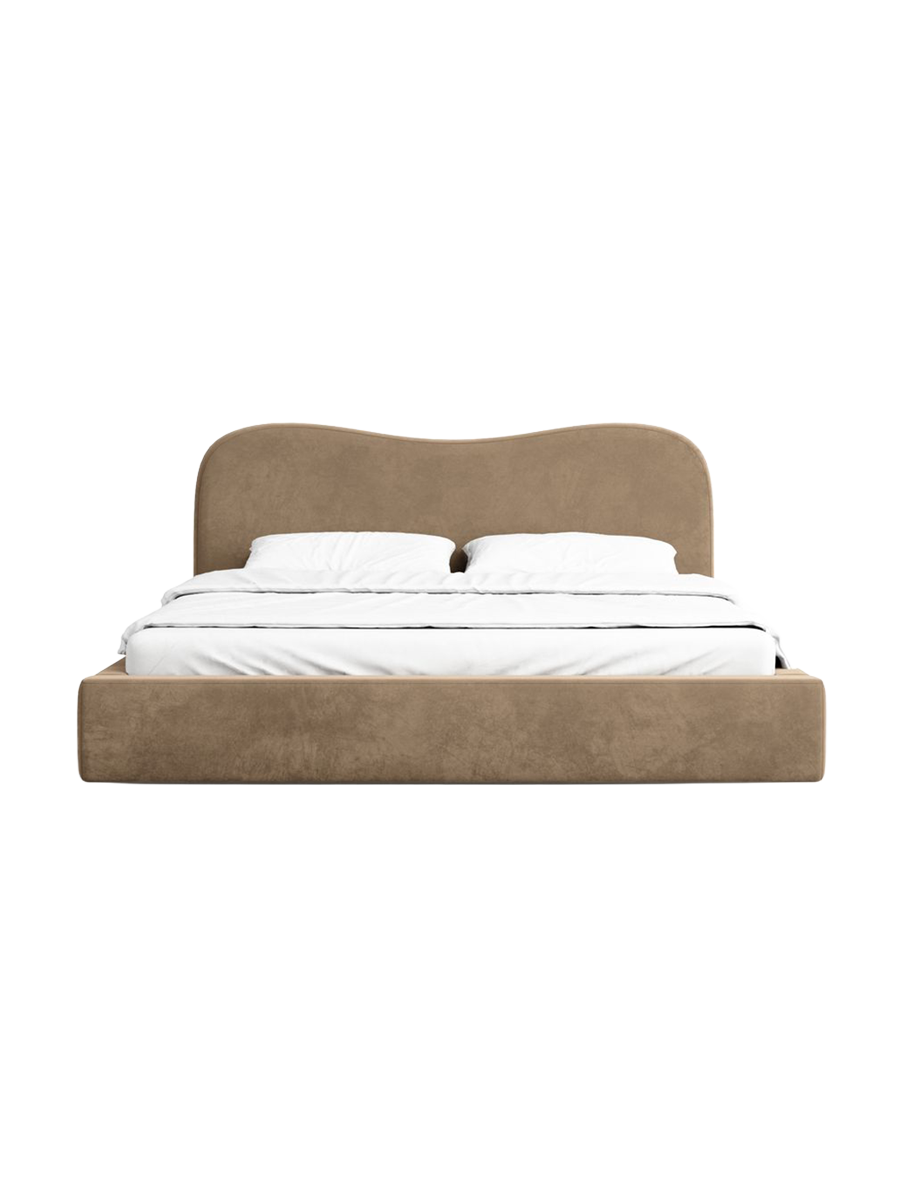 
Design Polsterbett „Yakamoz“ mit Ablagefach, Samt Braun - 140 x 200 cm