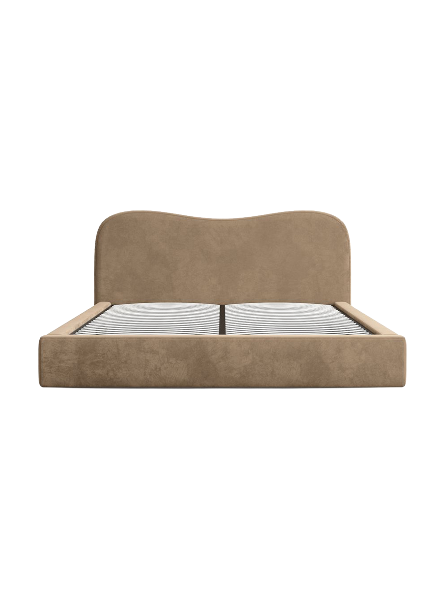 
Design Polsterbett „Yakamoz“ mit Ablagefach, Samt Braun - 140 x 200 cm