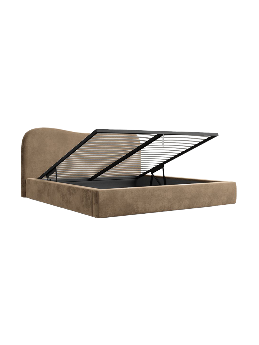 
Design Polsterbett „Yakamoz“ mit Ablagefach, Samt Braun - 140 x 200 cm