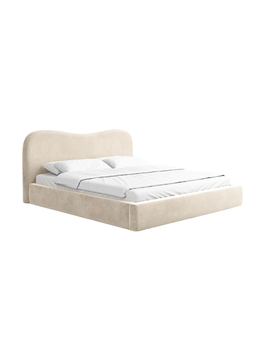 
Design Polsterbett „Yakamoz“ mit Ablagefach, Samt Cream - 140 x 200 cm