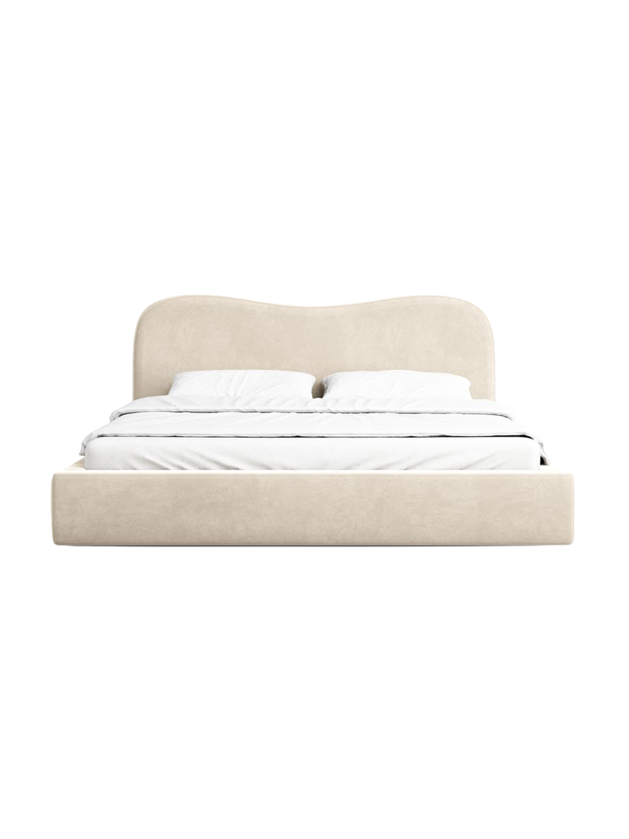 
Design Polsterbett „Yakamoz“ mit Ablagefach, Samt Cream - 140 x 200 cm