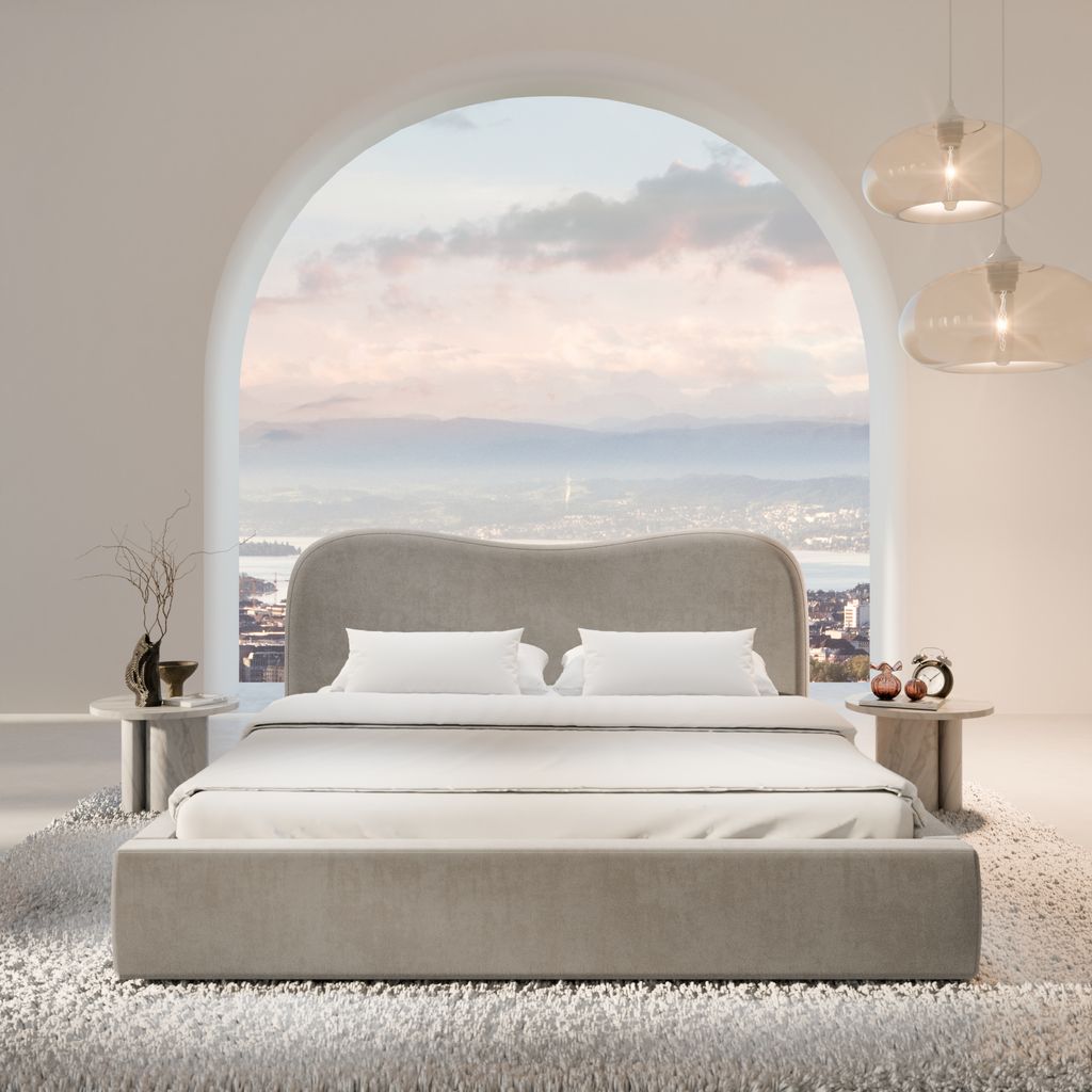 
Design Polsterbett „Yakamoz“ mit Ablagefach, Samt Beige dunkel - 140 x 200 cm
