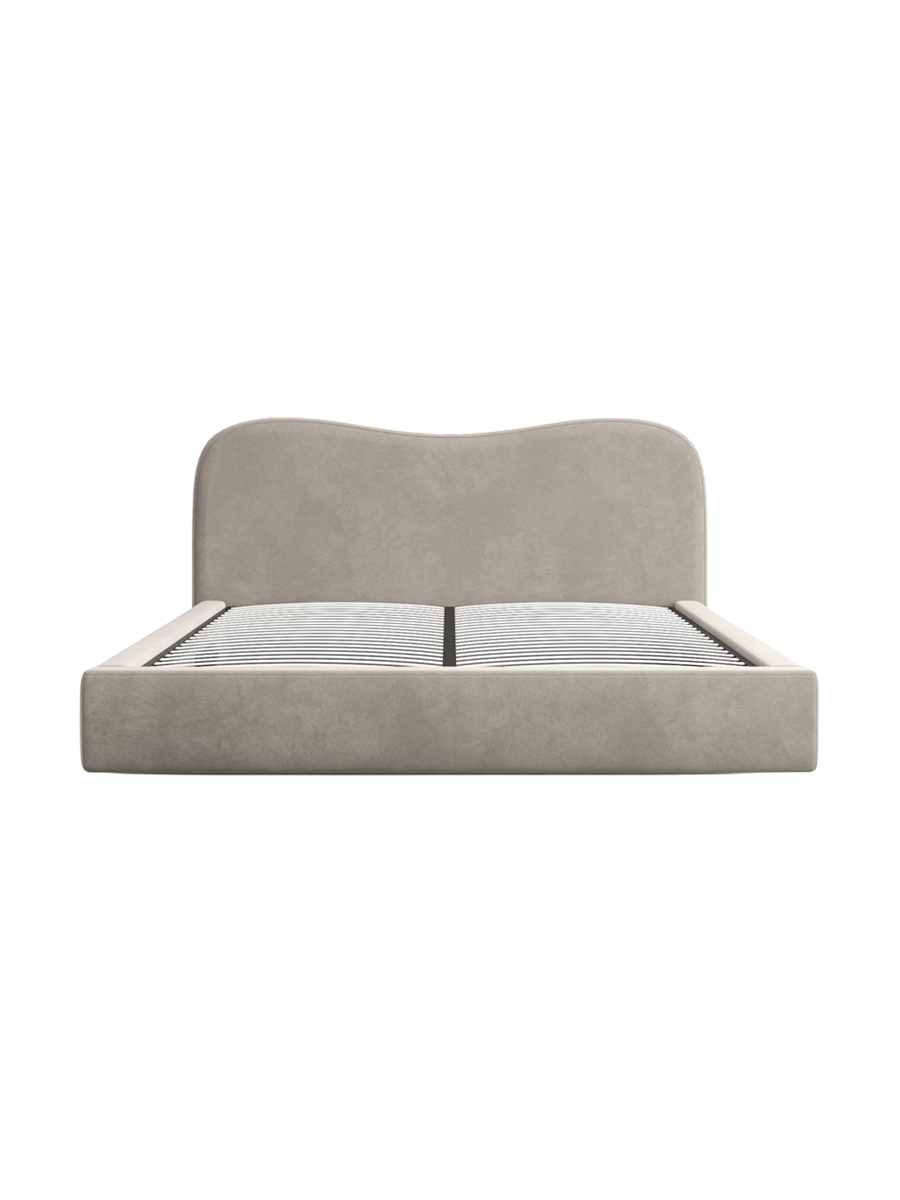 
Design Polsterbett „Yakamoz“ mit Ablagefach, Samt Beige dunkel - 140 x 200 cm