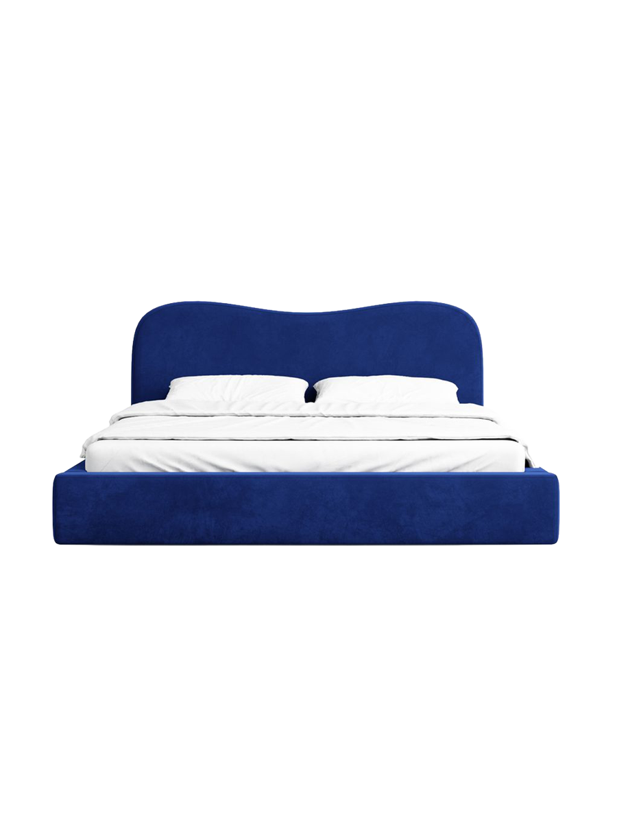 
Design Polsterbett „Yakamoz“ mit Ablagefach, Samt Dunkelblau - 140 x 200 cm