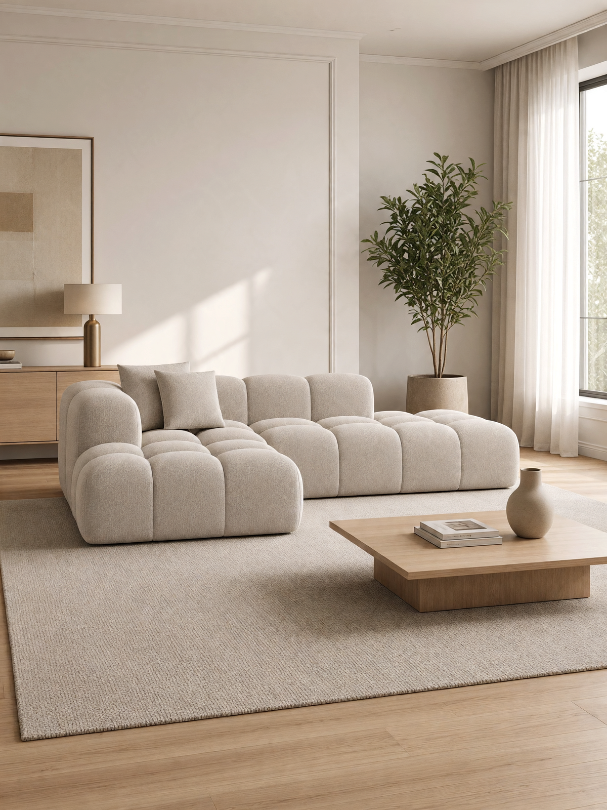 
4-seater designer corner sofa "Alba Lounge" with textured fabric upholstery - Textured fabric Beige / Left corner section