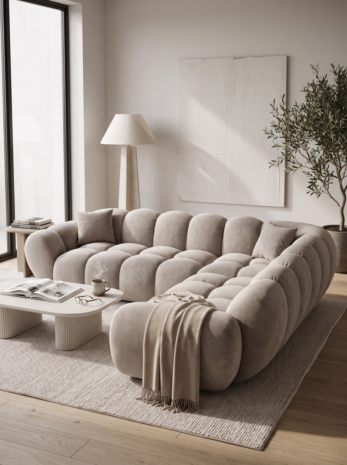 
Divano angolare di design a 5 posti «Levante» con rivestimento in velluto - Rivestimento in velluto Beige scuro