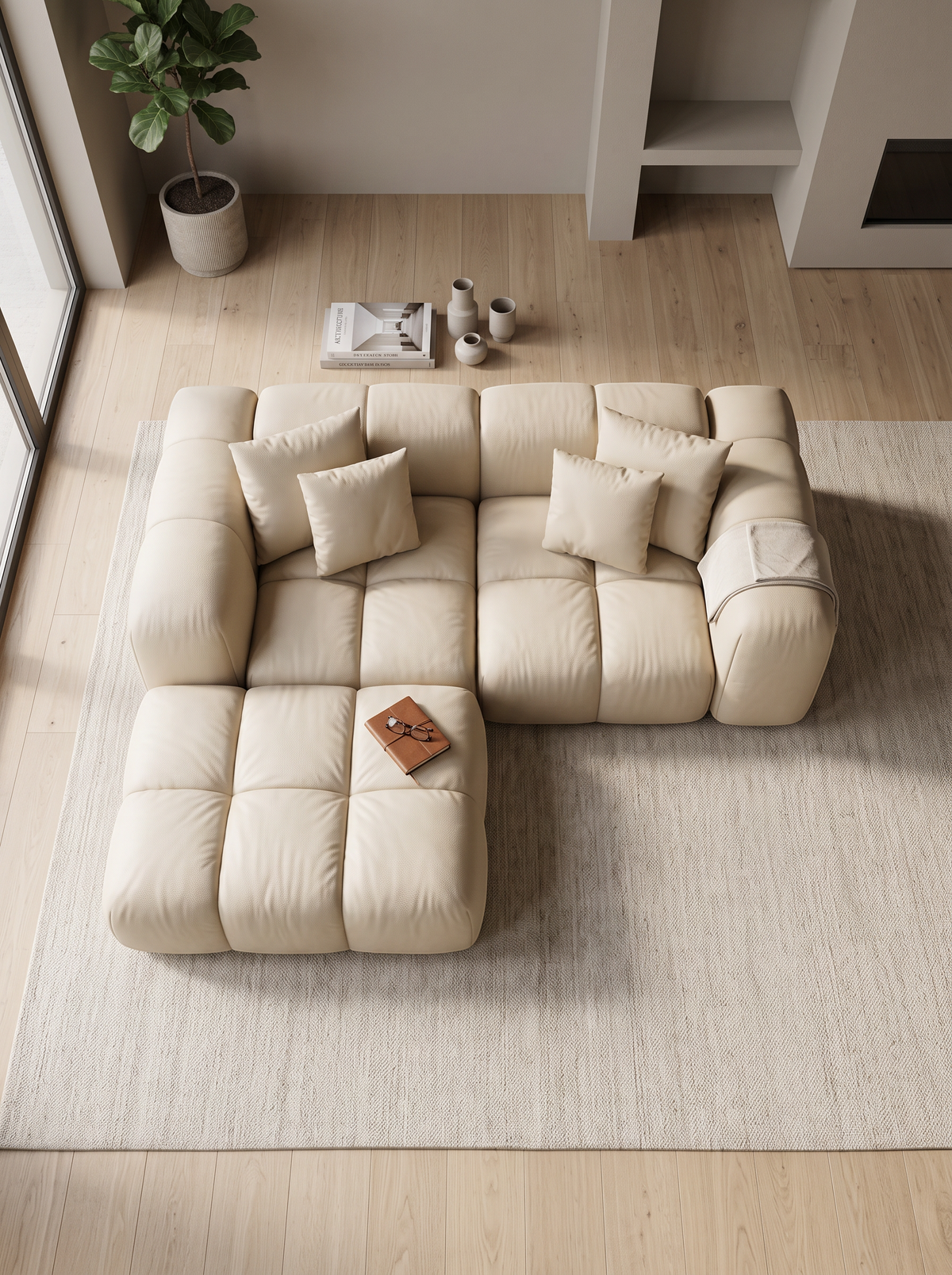 
Divano angolare di design in vera pelle a 3 posti “Alba Studio” - Vera pelle Beige / Elemento angolare sinistro