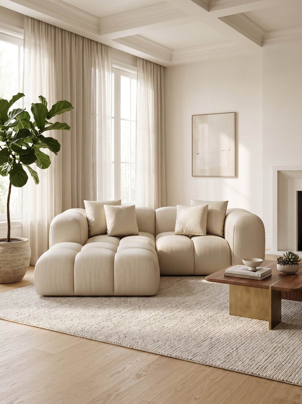
Divano angolare di design in vera pelle a 3 posti “Alba Studio” - Vera pelle Beige / Elemento angolare sinistro