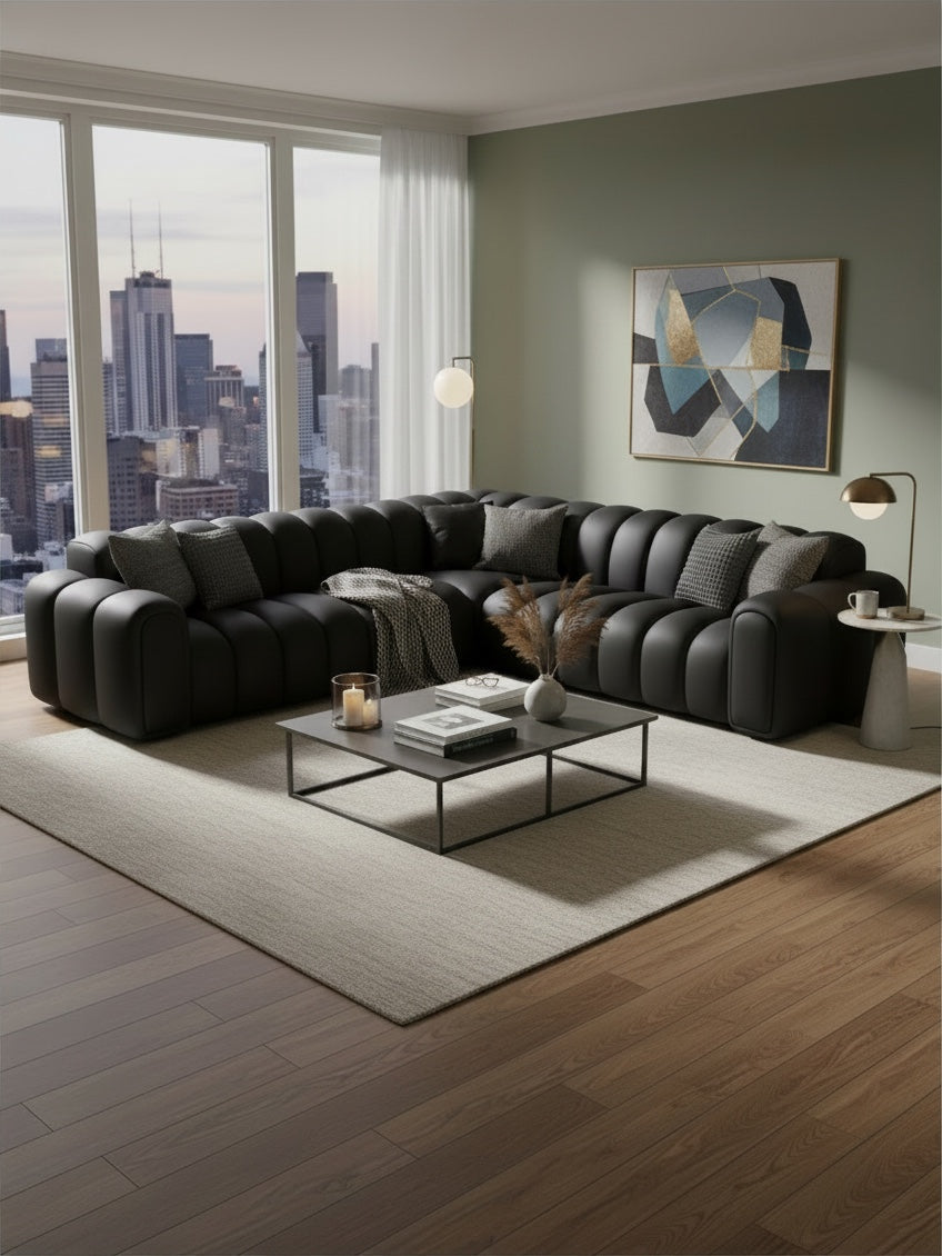 
Canapé d’angle design 5 places en cuir véritable « Casamira » - Cuir véritable Beige