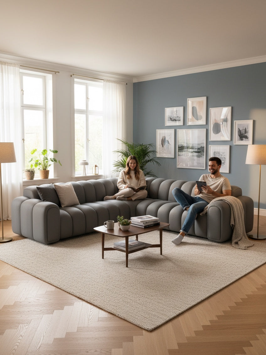 
Canapé d’angle design 5 places en cuir véritable « Casamira » - Cuir véritable Beige