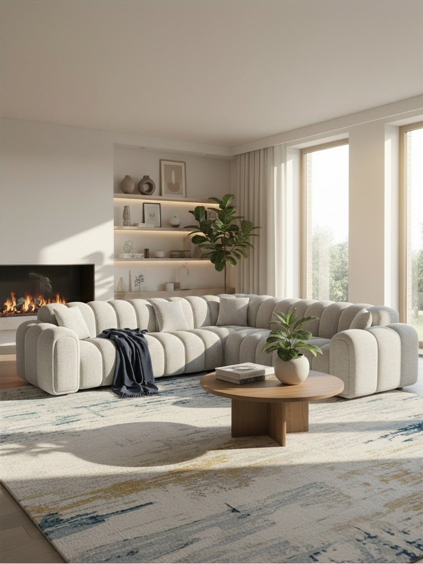 
Canapé d’angle design 5 places en cuir véritable « Casamira » - Cuir véritable Beige