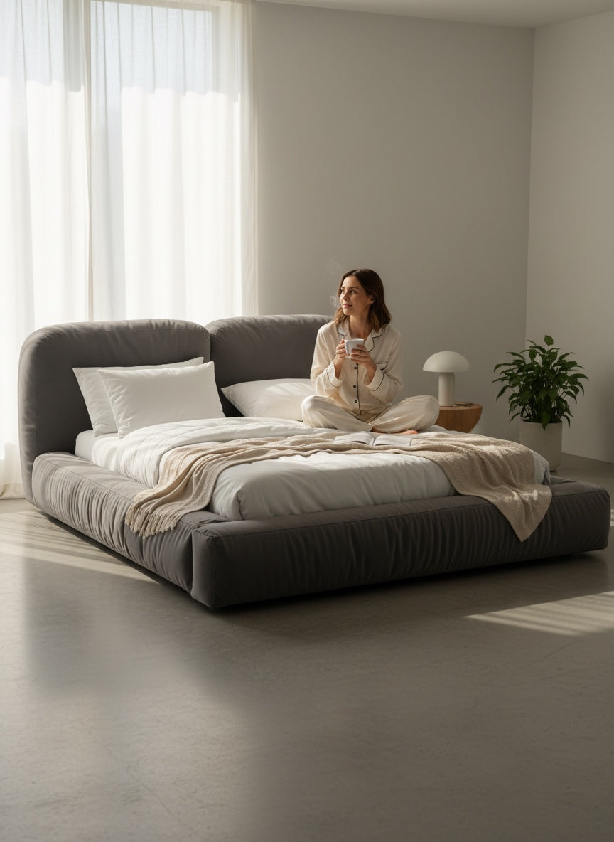 
Designer upholstered bed "Martina" with storage compartment, velvet grey - 140 x 200 cm