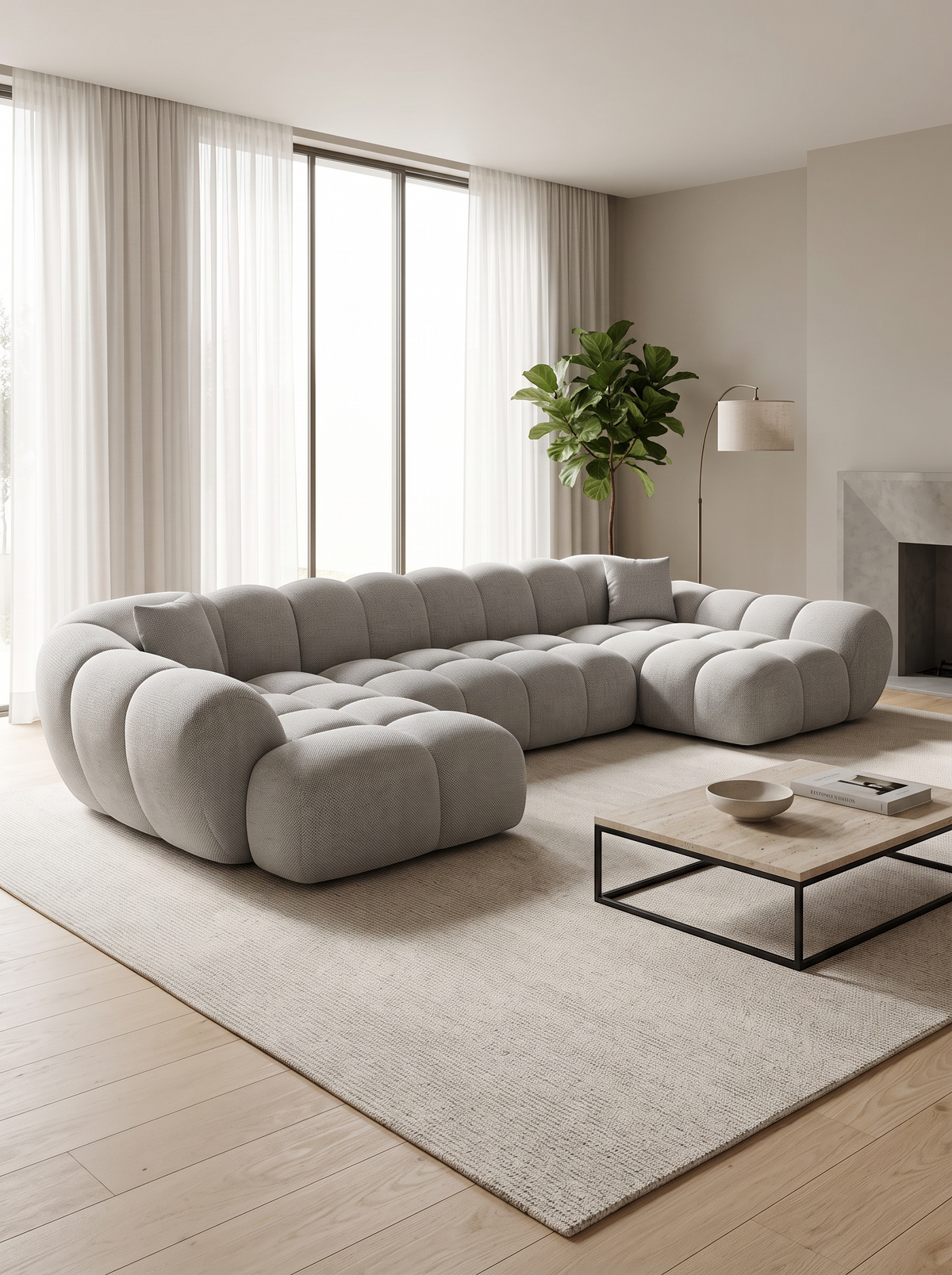
Divano panoramico di design a 7 posti «Levante XXL» con rivestimento in tessuto strutturato - Tessuto strutturato Grigio / Lato lungo a sinistra