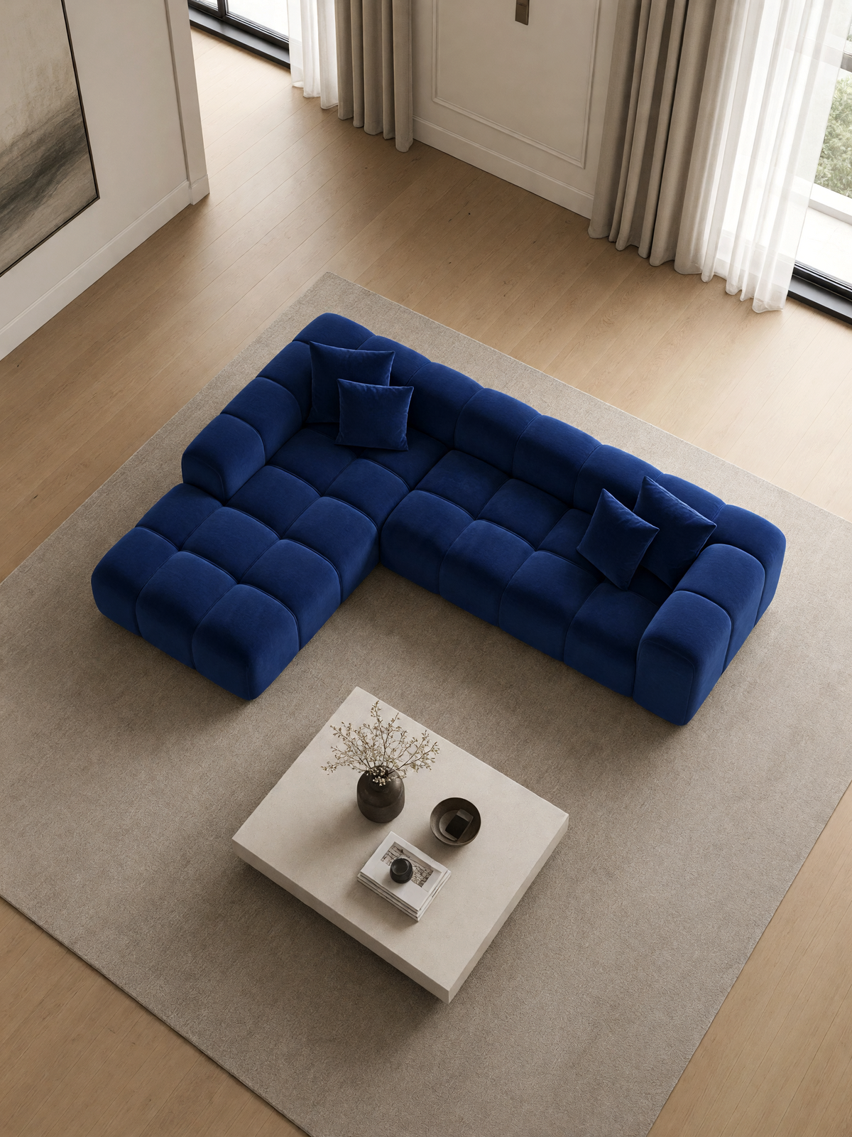 
4-seater designer corner sofa "Alba" with velvet upholstery - Velvet cover Royal Blue / Left corner section