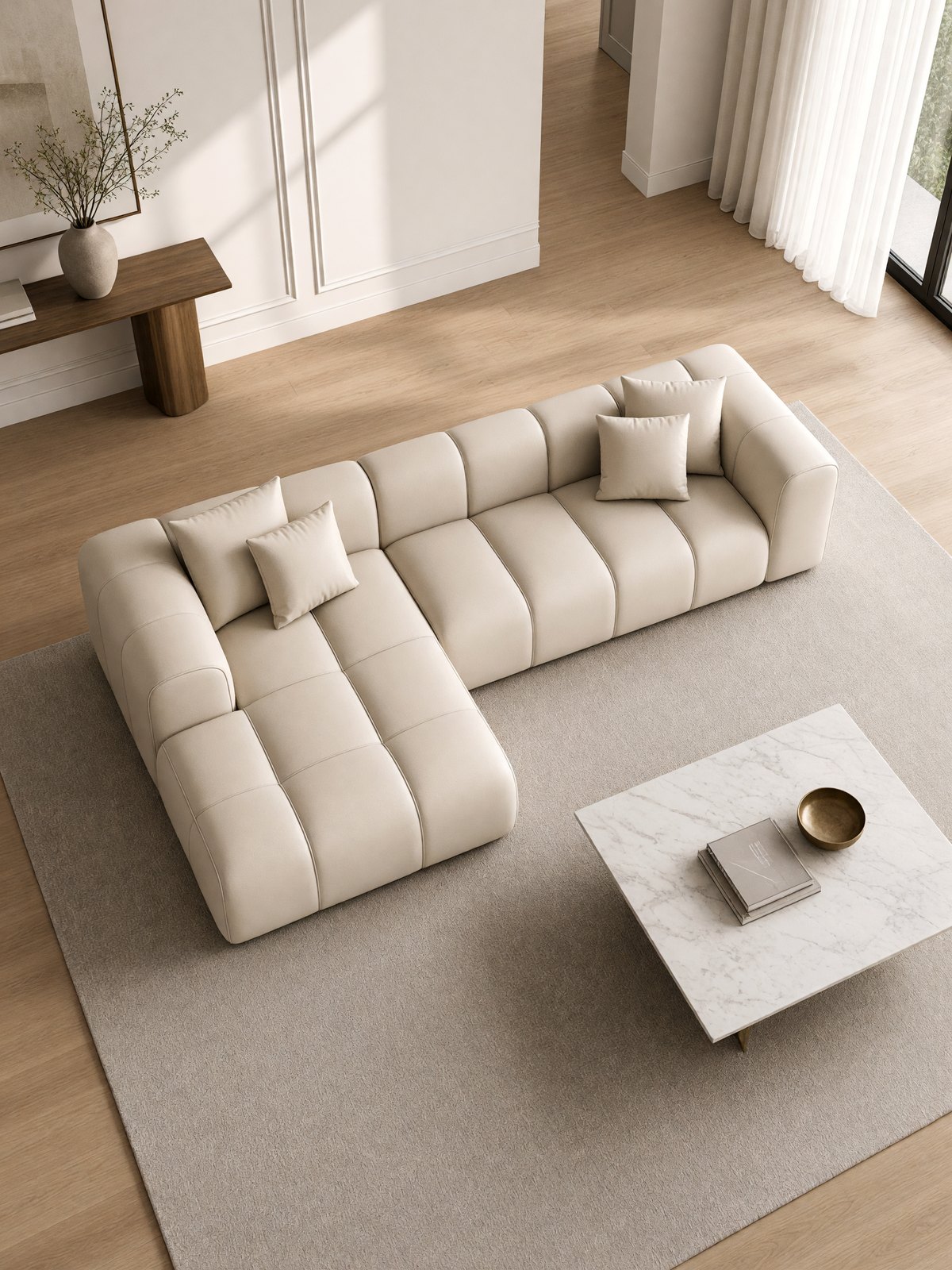 
4-Sitzer Design Echtleder Ecksofa „Alba“ - Echtleder Beige / Eckteil links