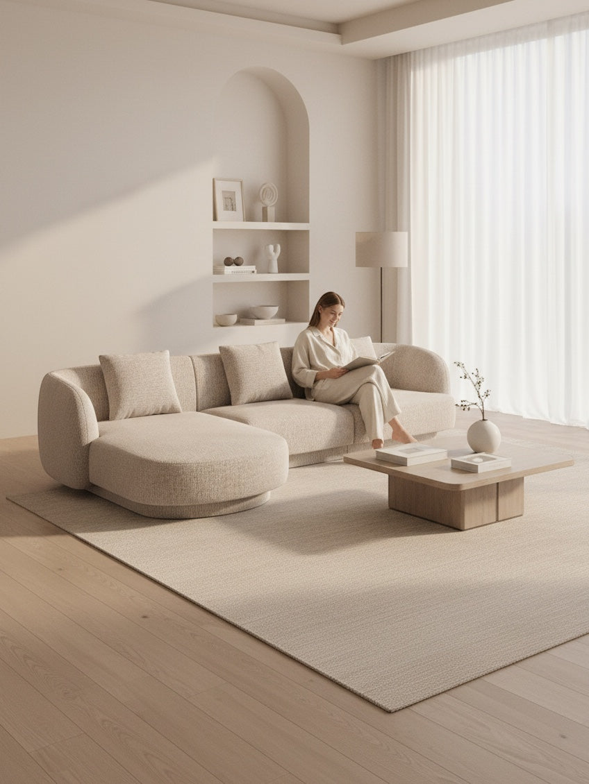 
Canapé d'angle design 4 places « Tulum » - Chenille beige / Pièce d'angle gauche